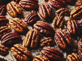 Picture of a candied pecans recipe on a baking sheet