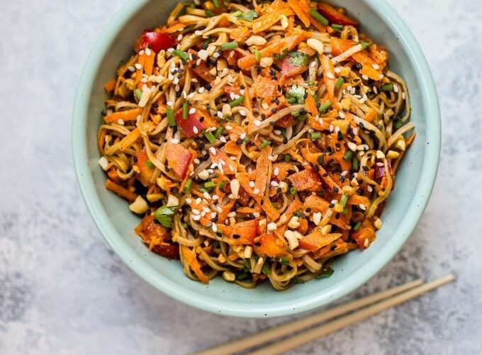 Spicy Peanut Soba Noodle Salad