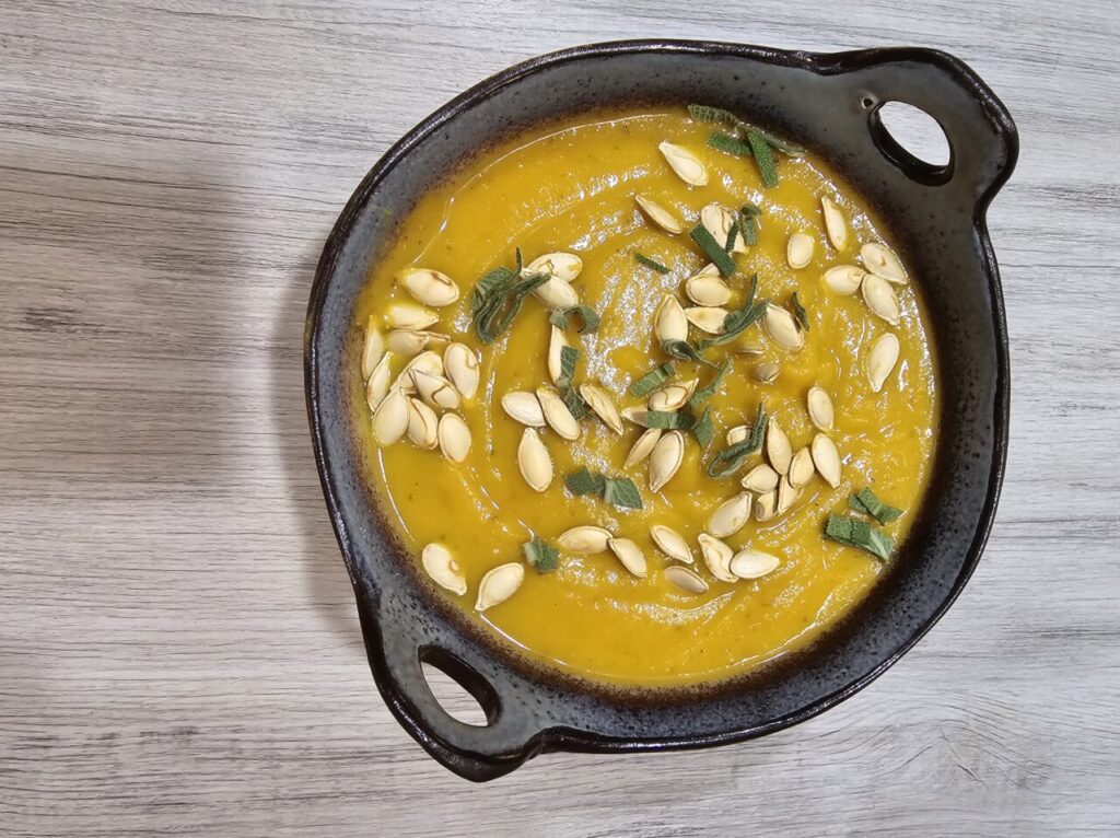 Healthy Fall Soups: Creamy Pumpkin and Sweet Potato Soup with Sage