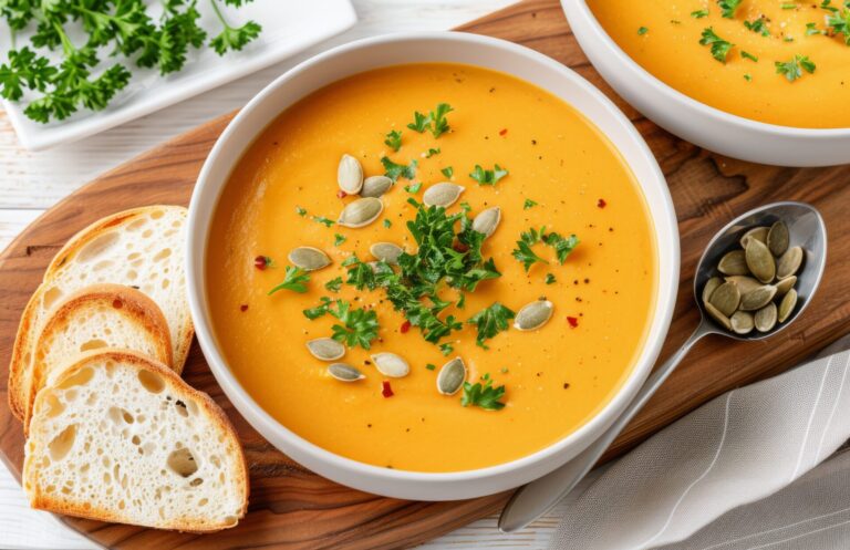 Healthy Fall Soups: Creamy Pumpkin and Sweet Potato Soup with Sage