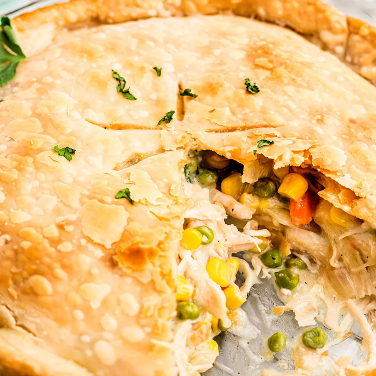 easy chicken pot pie recipe - pie cut