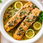 DASH Diet Salmon and Broccolini with Lemon Garlic Caper Sauce