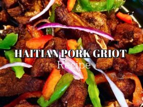 Haitian Griot Recipe - Crispy Caribbean Pork with Incredible Flavor and Clean Ingredients 36 Crispy golden Haitian griot pork pieces garnished with fresh herbs on a white platter with lime wedges