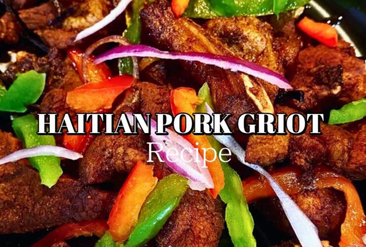 Haitian Griot Recipe - Crispy Caribbean Pork with Incredible Flavor and Clean Ingredients 39 Crispy golden Haitian griot pork pieces garnished with fresh herbs on a white platter with lime wedges