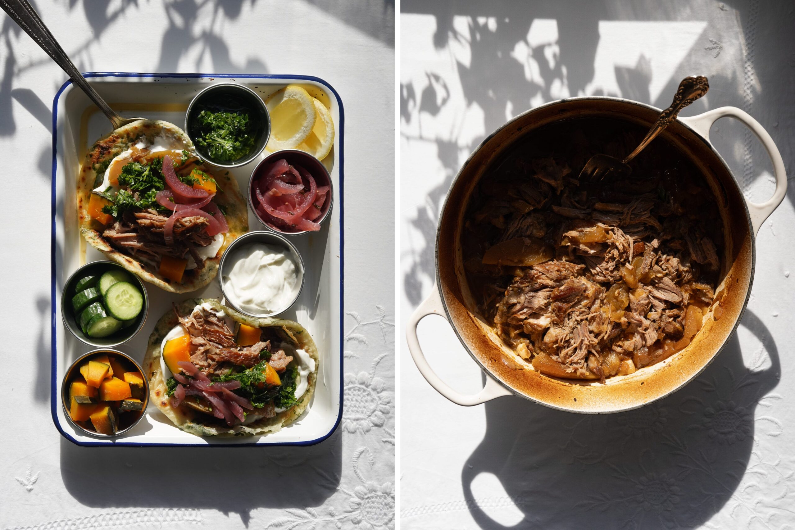 Instant Pot Pulled Pork for Camping — Make-Ahead Sliders from the Cooler 27 Overhead flat lay of pulled pork ingredients including pork shoulder, spice rub, apple cider vinegar, BBQ sauce, garlic, and onion on a light wood surface