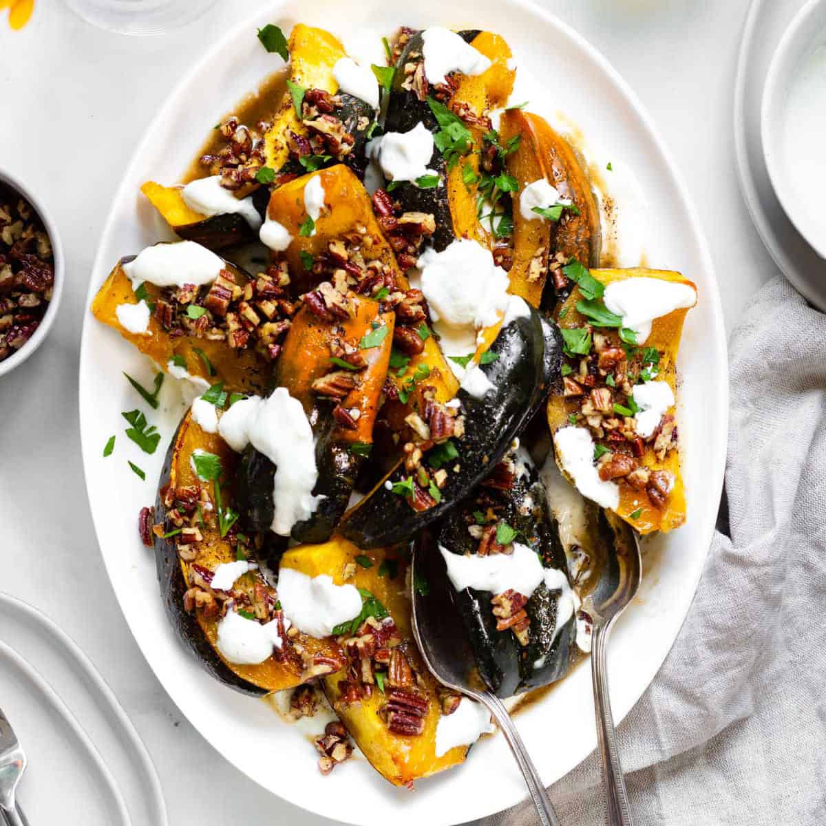 Air Fryer Acorn Squash with Maple-Cinnamon Glaze & Greek Yogurt Drizzle